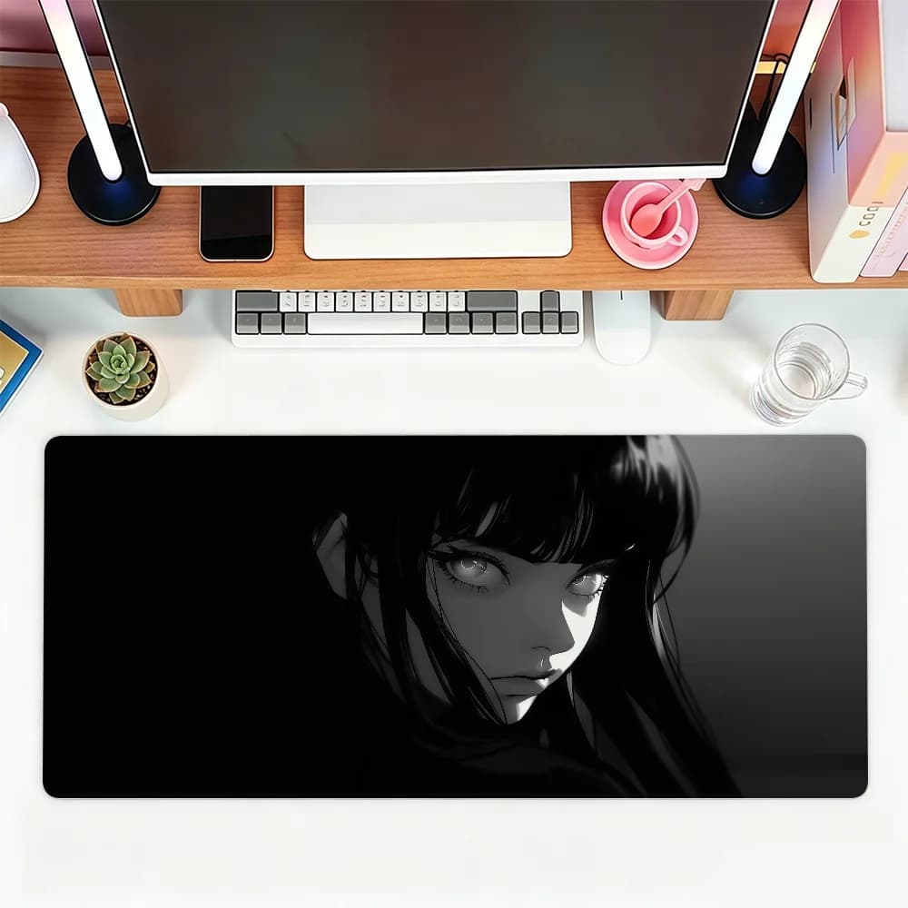 Black Anime Dark Girl Mouse Pad For Office Gaming And Keyboards Non-Slip Large Waterproof
