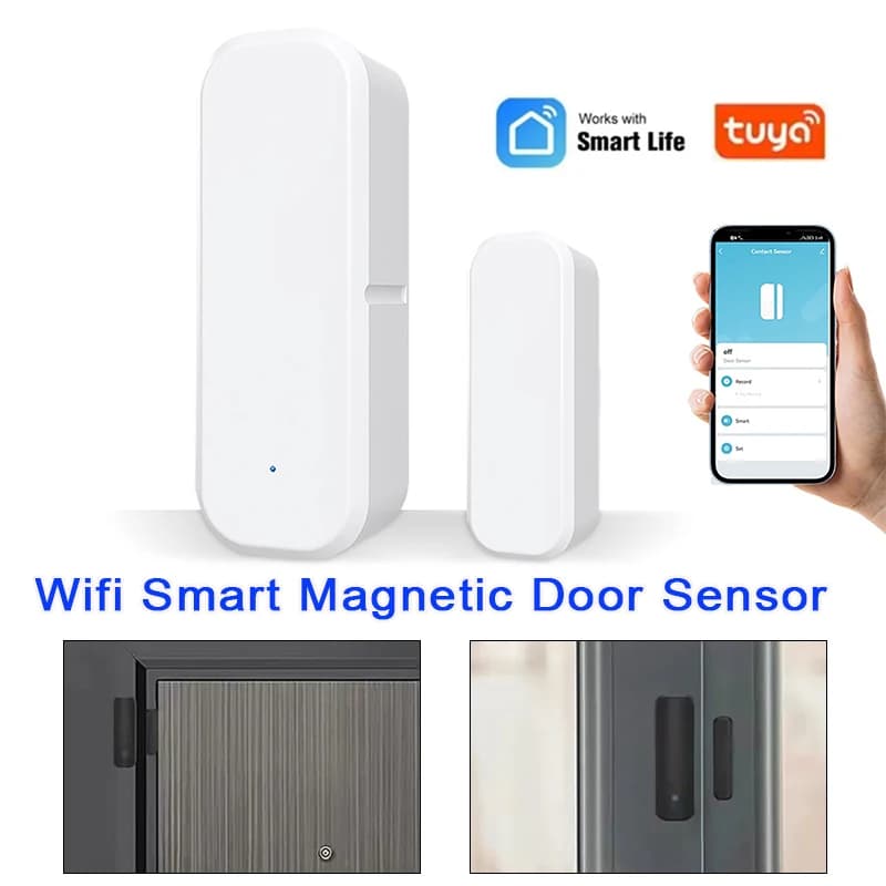 Sensore WiFi Tuya Smart per Porte e Finestre, Rilevatore Intelligente di Apertura/Chiusura, Sistema di Allarme Domestico con App per Smartphone