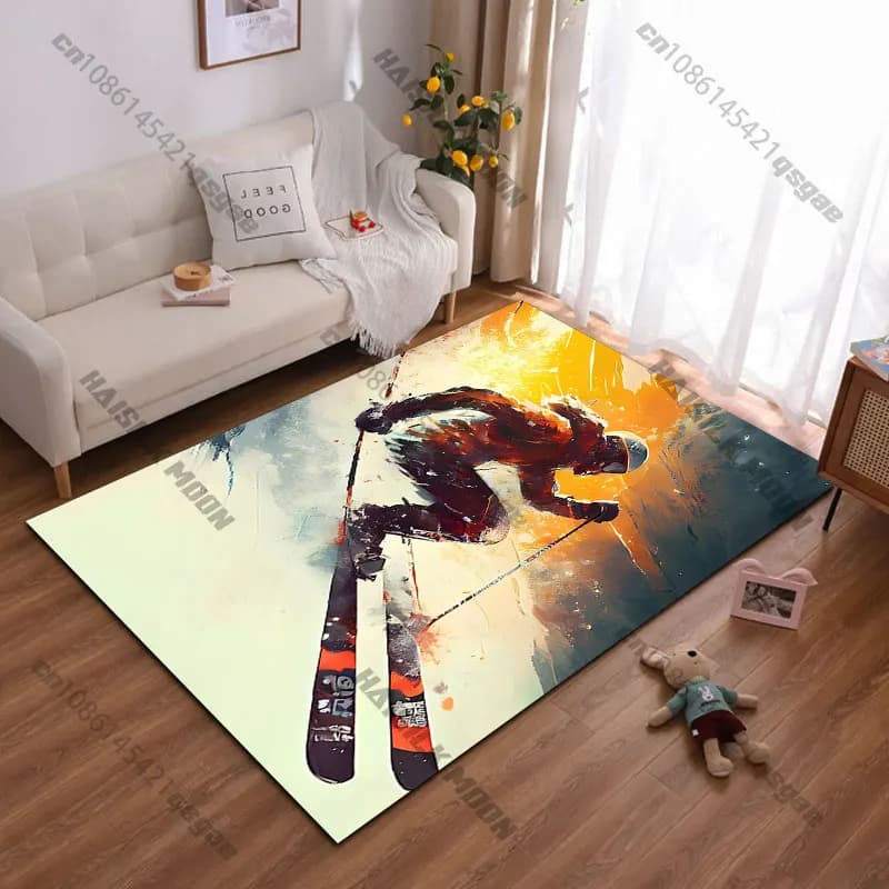 Tappeto da gioco per bambini con motivo skiatore che scende una pista innevata, tappeto yoga, decorazione per soggiorno, tappetino per gattonare, zerbino, tappeto decorativo, tappetino da gioco.