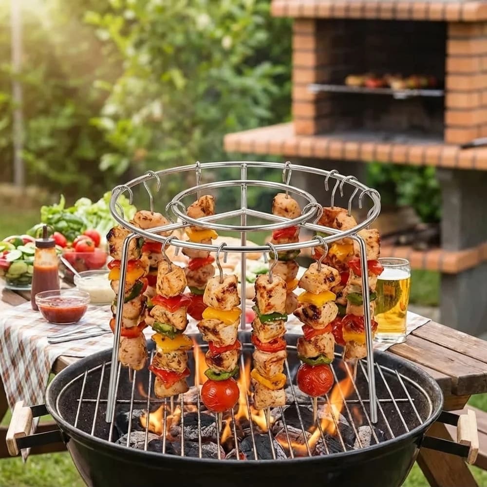 Griglia per Kebab in Acciaio Inox da 6,3 Pollici con 30 Spiedini, Supporto per Barbecue per un'Equa Distribuzione del Calore, Griglia Multifunzionale