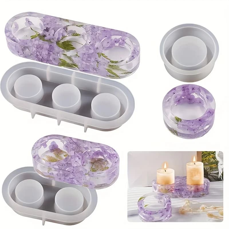 1/2/3 foro fai da te cristallo epossidico stampo in resina plastica porosa rotonda aromaterapia gesso portacandele ornamento stampo in silicone