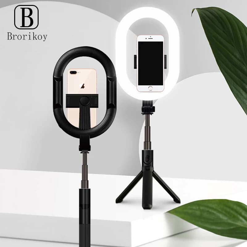 A8 Selfie Stick Wireless Bluetooth Pieghevole con Telecomando e Treppiede, Luce LED ad Anello per Fotografia e Riprese Live