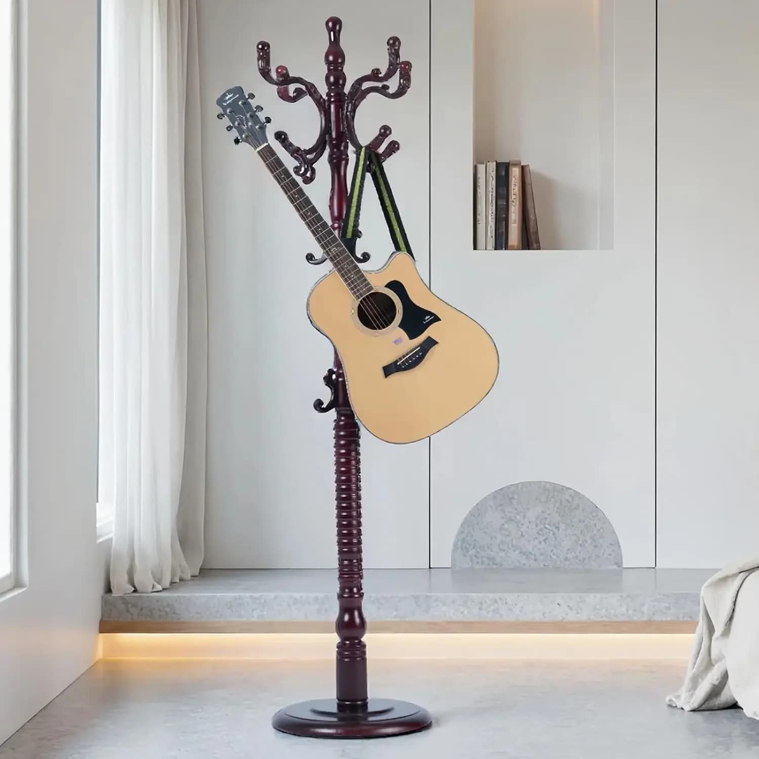 Coat Rack Freestanding with 18 Hooks, Wooden Standing Coat Racks for Entryway, Solid Wood Clothes Hanger Rack with Sturdy