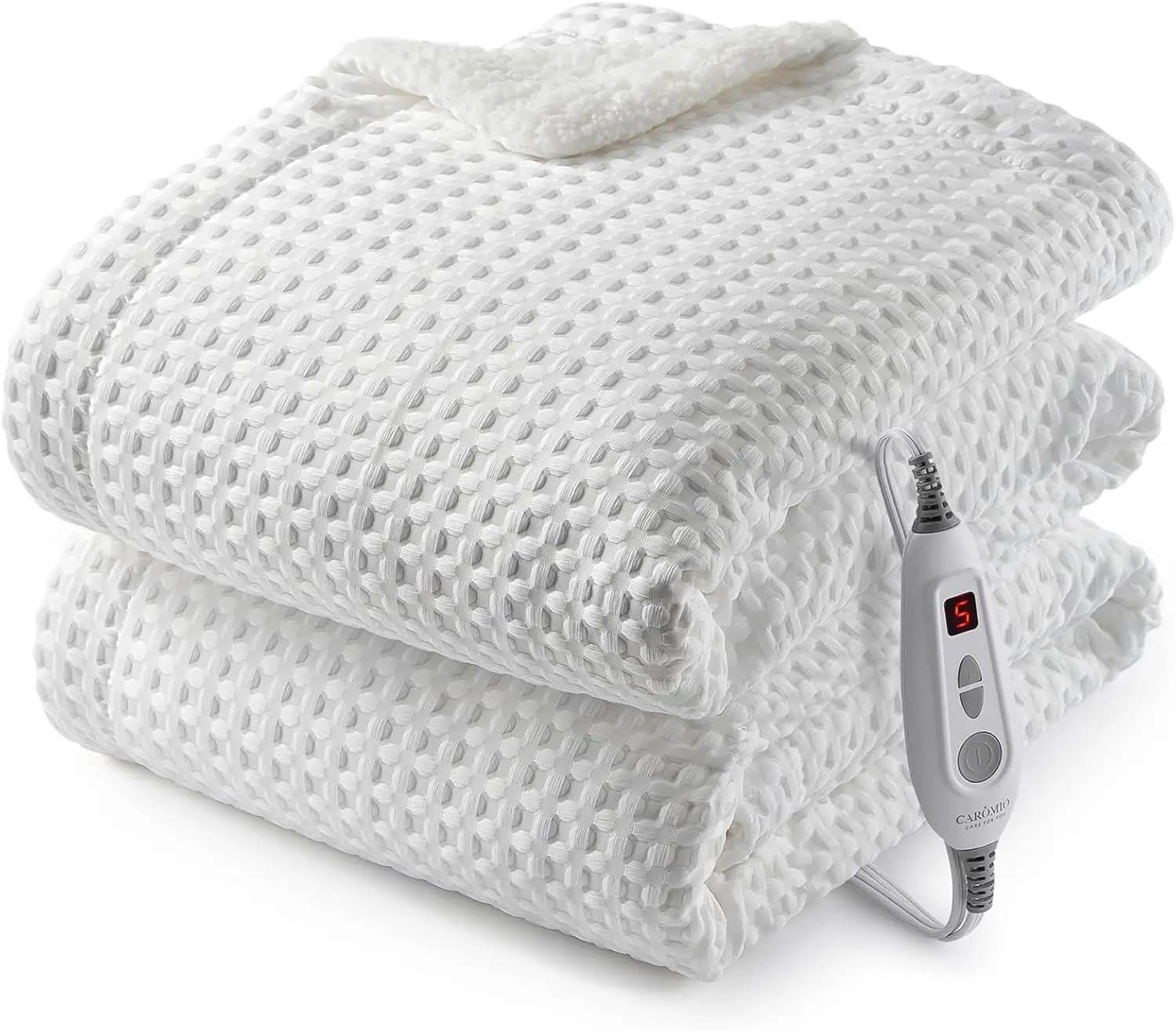 Coperta Elettrica Riscaldata con Tessitura a Nido d'Ape, Riscaldamento Rapido con Controller LCD, 6 Livelli di Calore e Spegnimento Automatico, Lavabile in Lavatrice