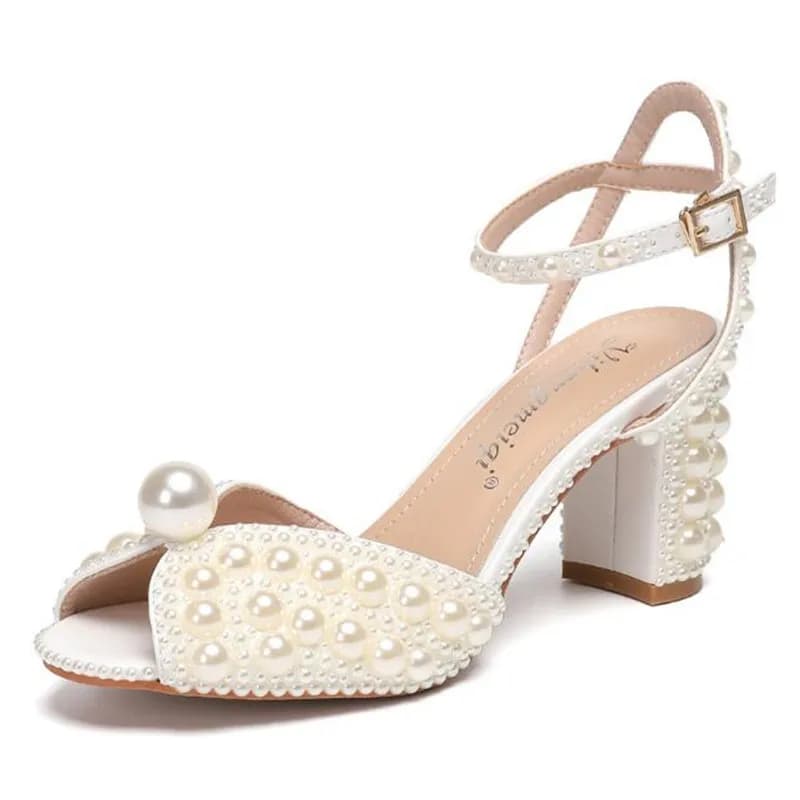 Scarpe da Donna di Lusso Fatte a Mano con Perle e Pelle Tacchi Alti Stile Principessa Scarpe da Sposa Punta Aperta NUOVA Moda Sandali con Tacco a Spillo