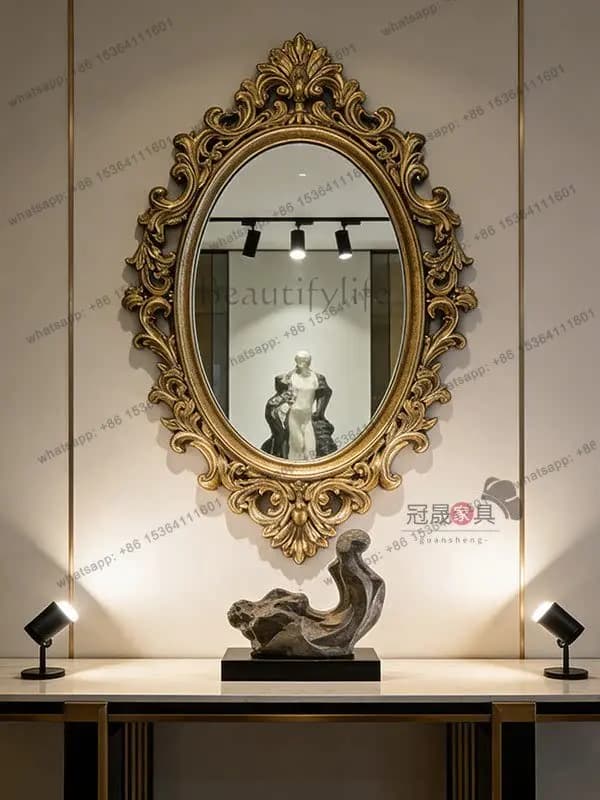 Specchio decorativo da parete per ingresso soggiorno, a forma speciale, in stile europeo, specchio da bagno inciso.