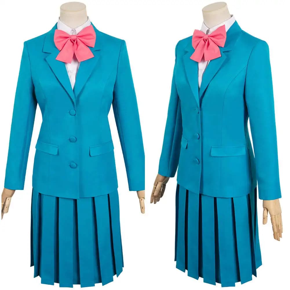 Women's Blue School Uniform with Pink Bow Full Set Blazer Skirt for Cosplay Party Japanese Style School Uniform Cosplay Outfit