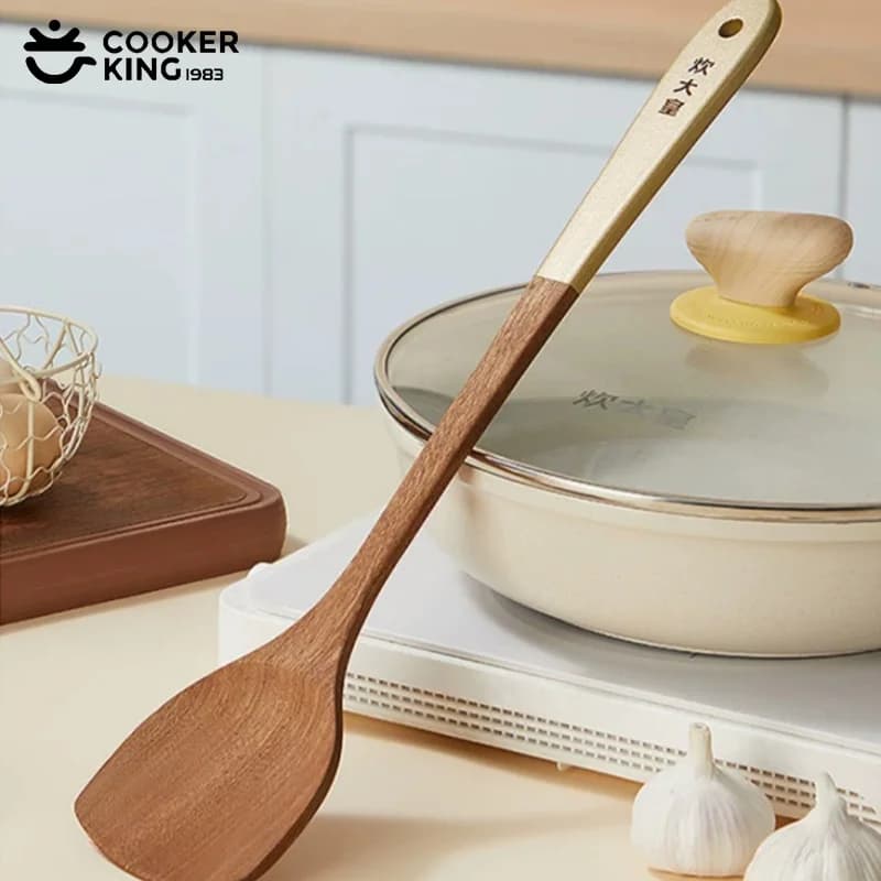 COOKER KING Spatola per Wok in Ebano 35CM, Spatola a Forma di Fungo, Spatola Antiaderente per Padella, Cucchiaio da Zuppa, Utensili da Cucina Resistenti all'Usura