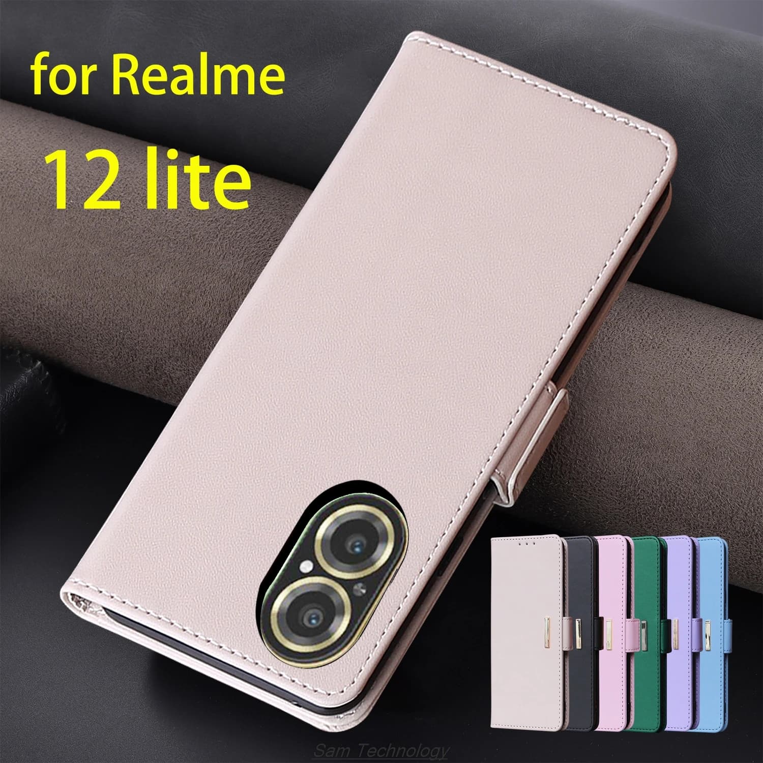 Custodia in pelle con fibbia magnetica per OPPO Realme 12 lite RMX3890 Portafoglio RFID BLOCING Flip Cover Semplice Capa Fundas Coque