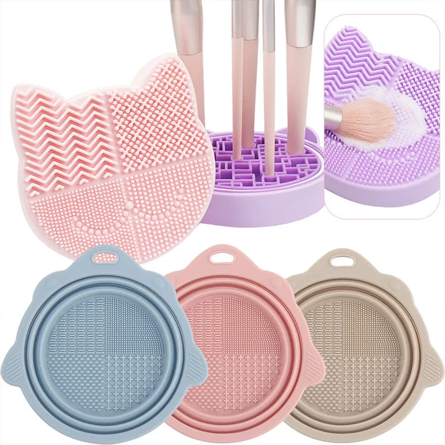 Pennello per trucco, tampone per lavare, ciotola pieghevole, strumento di bellezza, pulizia e asciugatura, uovo di bellezza, testa di gatto, scatola per pulizia in silicone