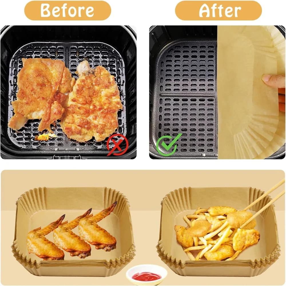 100 Pieces of Paper Oven Square Disposable for Air Fryer, Non-stick, for Barbecue and Oven, Oil absorber