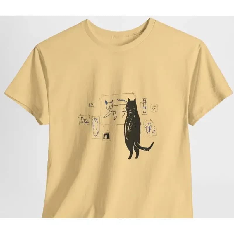 Cute Cat Illustration T Shirt Unisex Heavy Cotton Tee