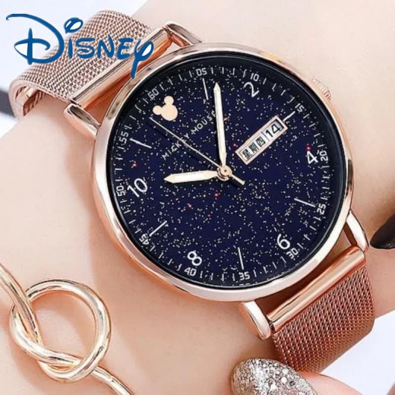 Disney Mickey Mouse For Women Wrist Watch At Fashion Quartz Date Week Luminous Hands Women's Sky Stars Calendar New Reloj Mujer