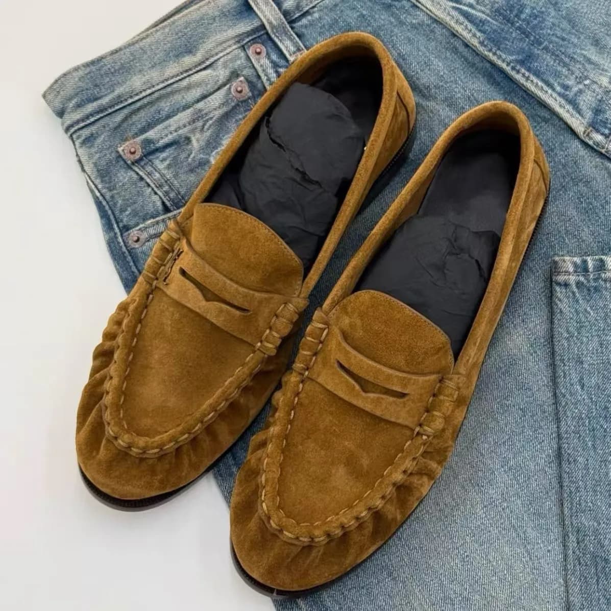Mocassini da Donna in Pelle Scamosciata, Scarpe Casual Slip-on, Mocassini Vintage, Scarpe da Guida per Uso Quotidiano e Ufficio