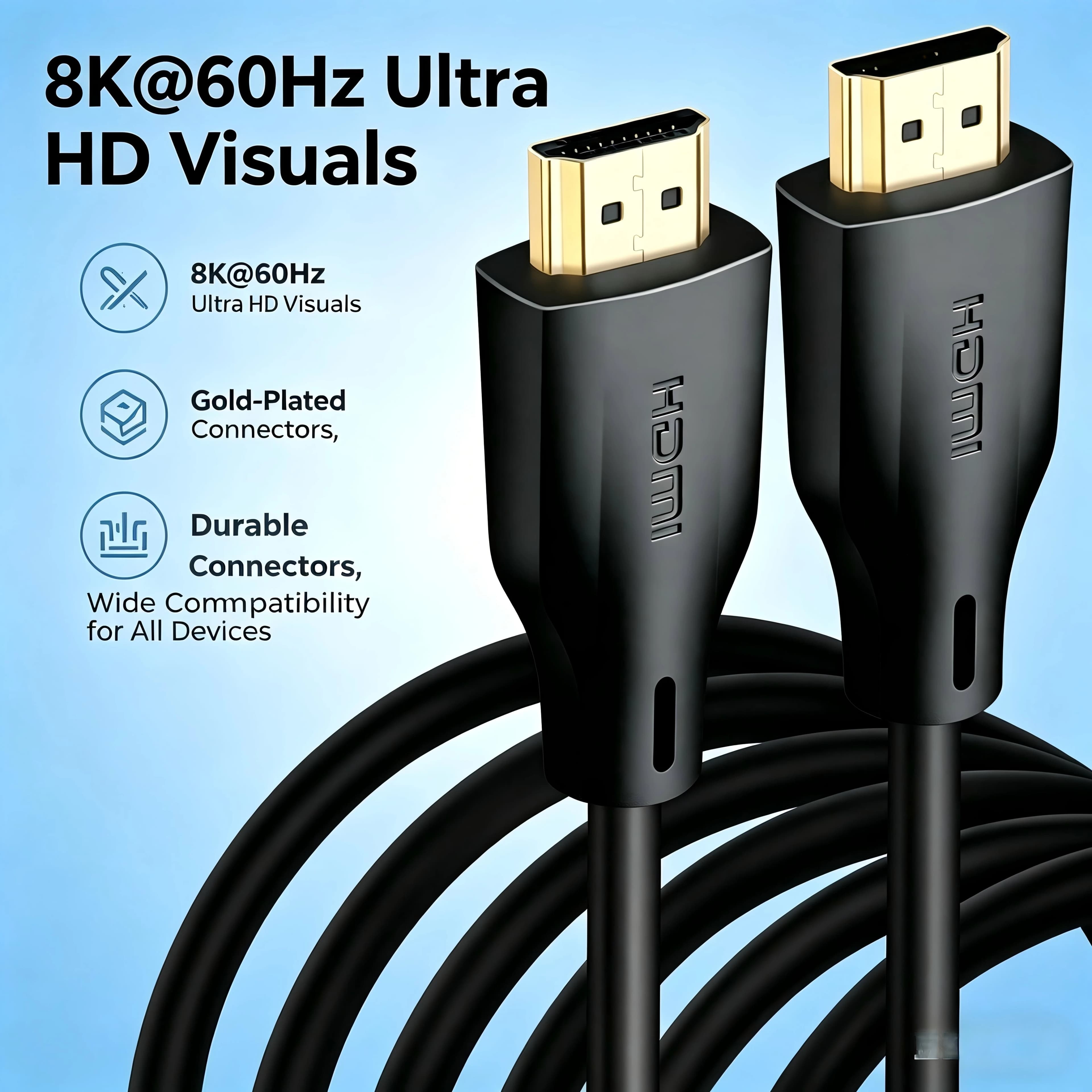 8K HDMI 2.1 High-Speed Video Cable 8K 60Hz 4K 120Hz 48Gbps, Compatible with PS5 Xbox PC TV Projector Monitor HD Connector Cable