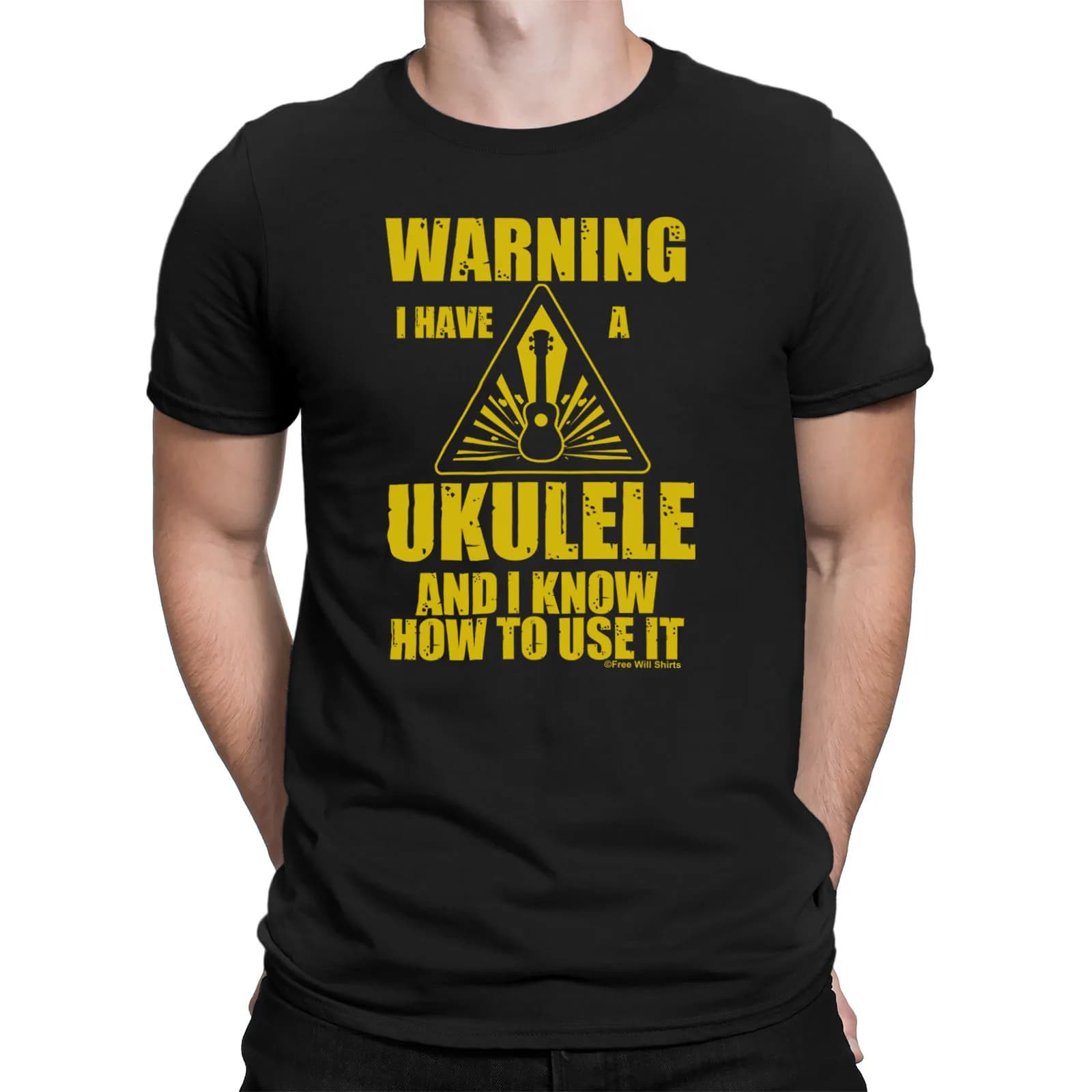 Mens Quality Cotton T-Shirt WARNING I HAVE A UKULELE Eco Clothing Music Gift