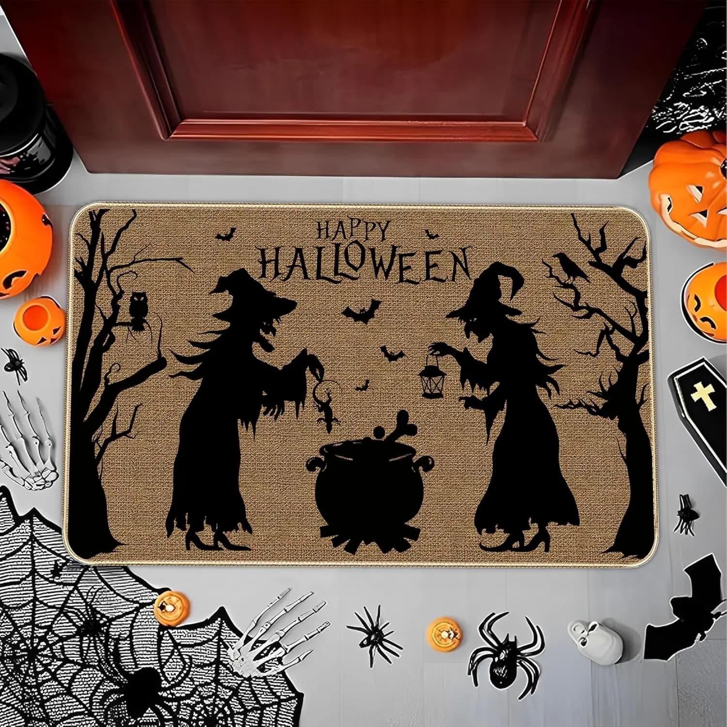 VIKAMA Halloween Happy Entrance Tappeto Strega Scivoloso Benvenuto Tappetino Cucina di famiglia Decorazione per interni ed esterni