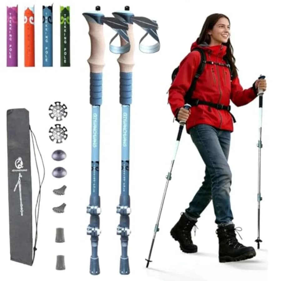 Bastoncini da Trekking Pieghevoli Regolabili in Altezza 24-54 Pollici per/oltre 145 cm, con Attacco per Fotocamera da 1/4 di Pollice, Bastoni da Passeggio Compatti da 24 Pollici, Supporto per Telefono