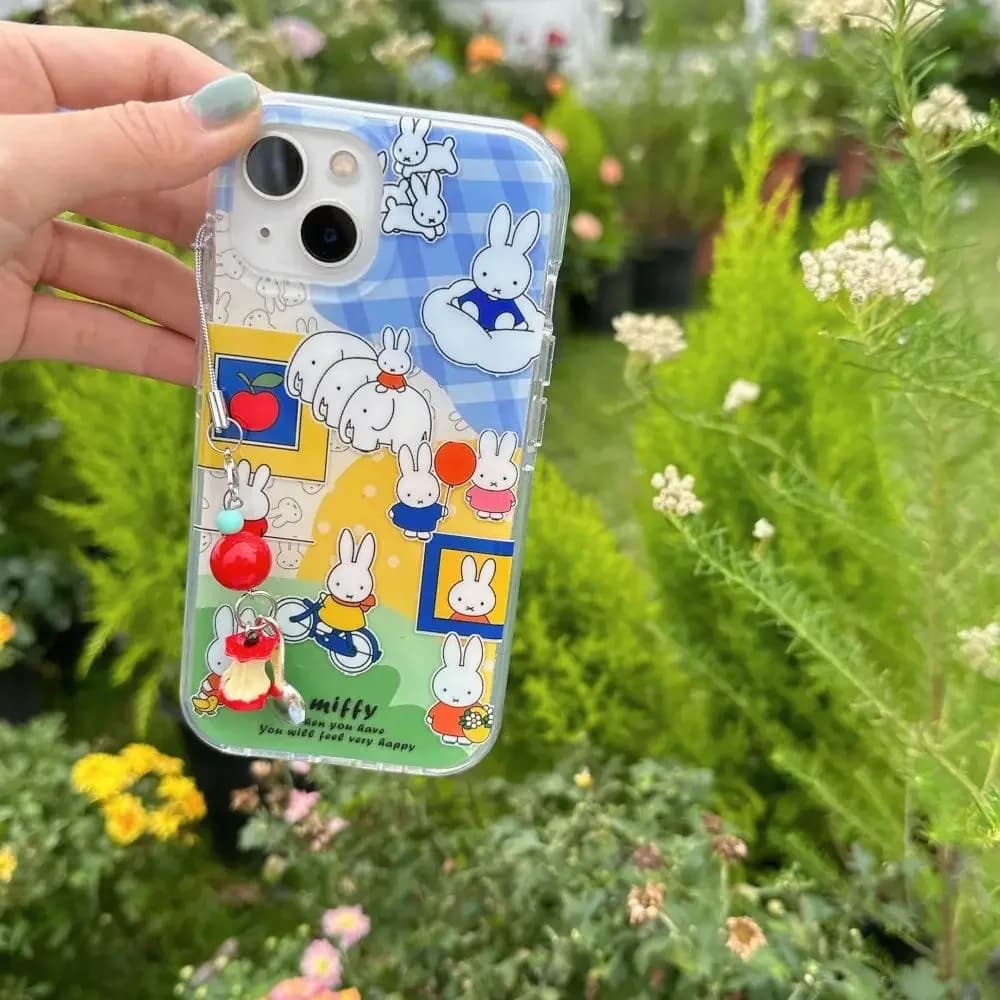 Miffy iPhone All Series Custodie per telefoni Portachiavi Cartoon Simpatico bordo completo Custodia protettiva antigoccia Accessori per telefoni antiurto