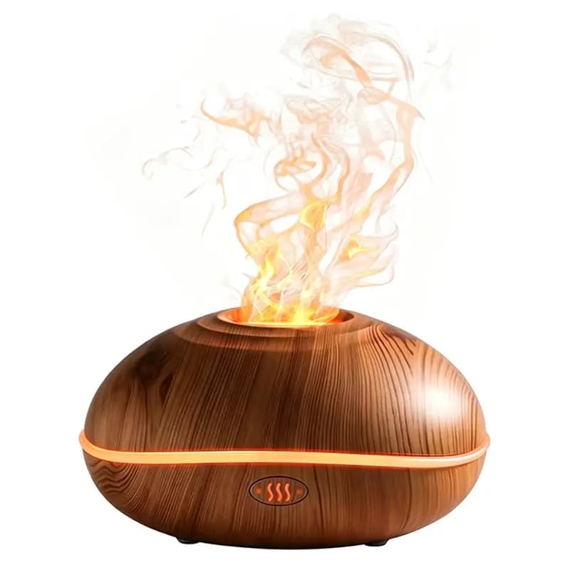 A94E-Wood Grain Aromatherapy Diffuser Flyings Saucer Air Humidifier Ultrasonic Cool Mist Humidifier 7-Color LED Flame