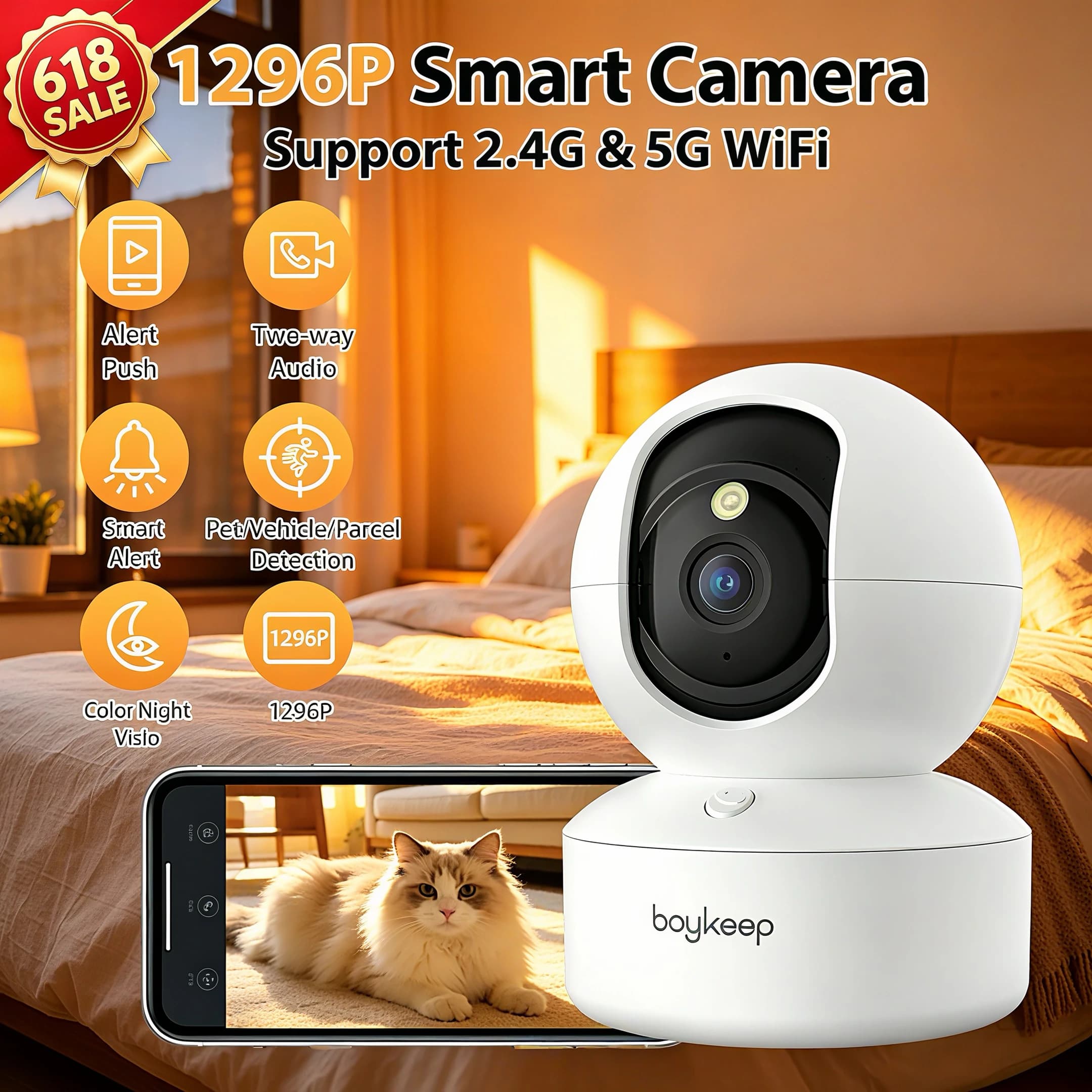 BoyKeep Smart Camera 2K Security Protection Wi-Fi 5G/2.4GHz Night vision for children for indoors 360 ° Pan & Tilt Audio bidirectional K30