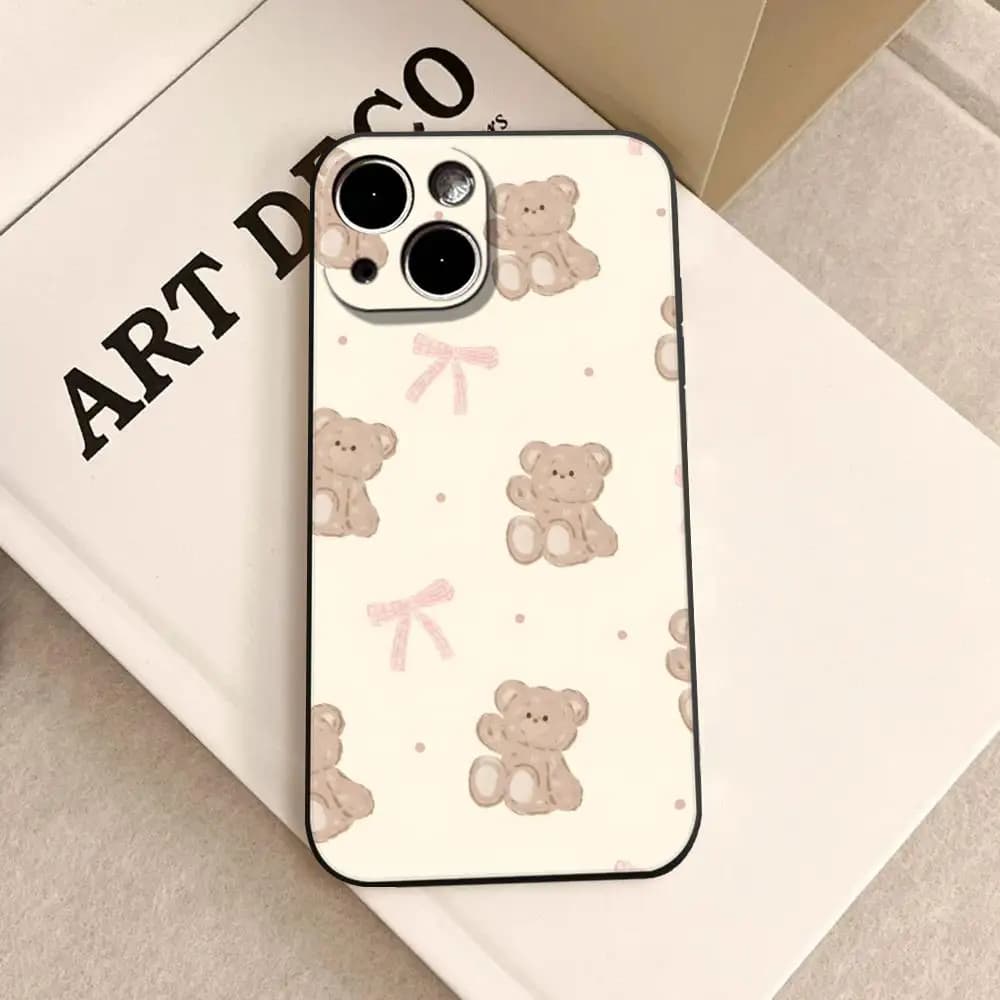 Cover per iPhone 17 Air 16 15 14 Plus 13 12 11 Pro Max 16e antiurto trasparente HD con orsetto rosa e giallo per ragazza