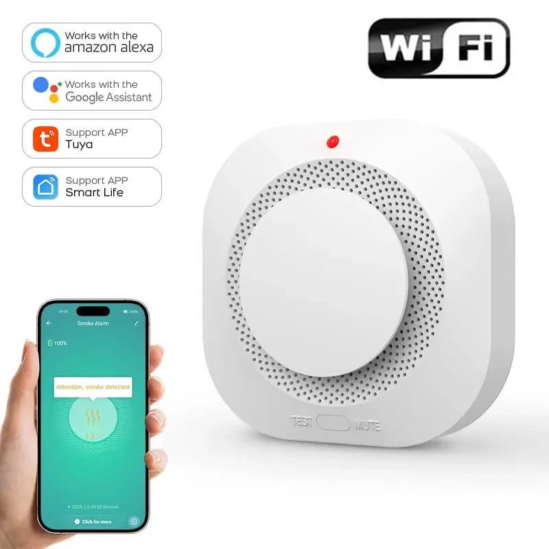 Sensore di fumo Tuya Wifi Smart Life APP Rilevatore di fumo di gas di controllo Sicurezza ad alta sensibilità per sistema di allarme di sicurezza domestica