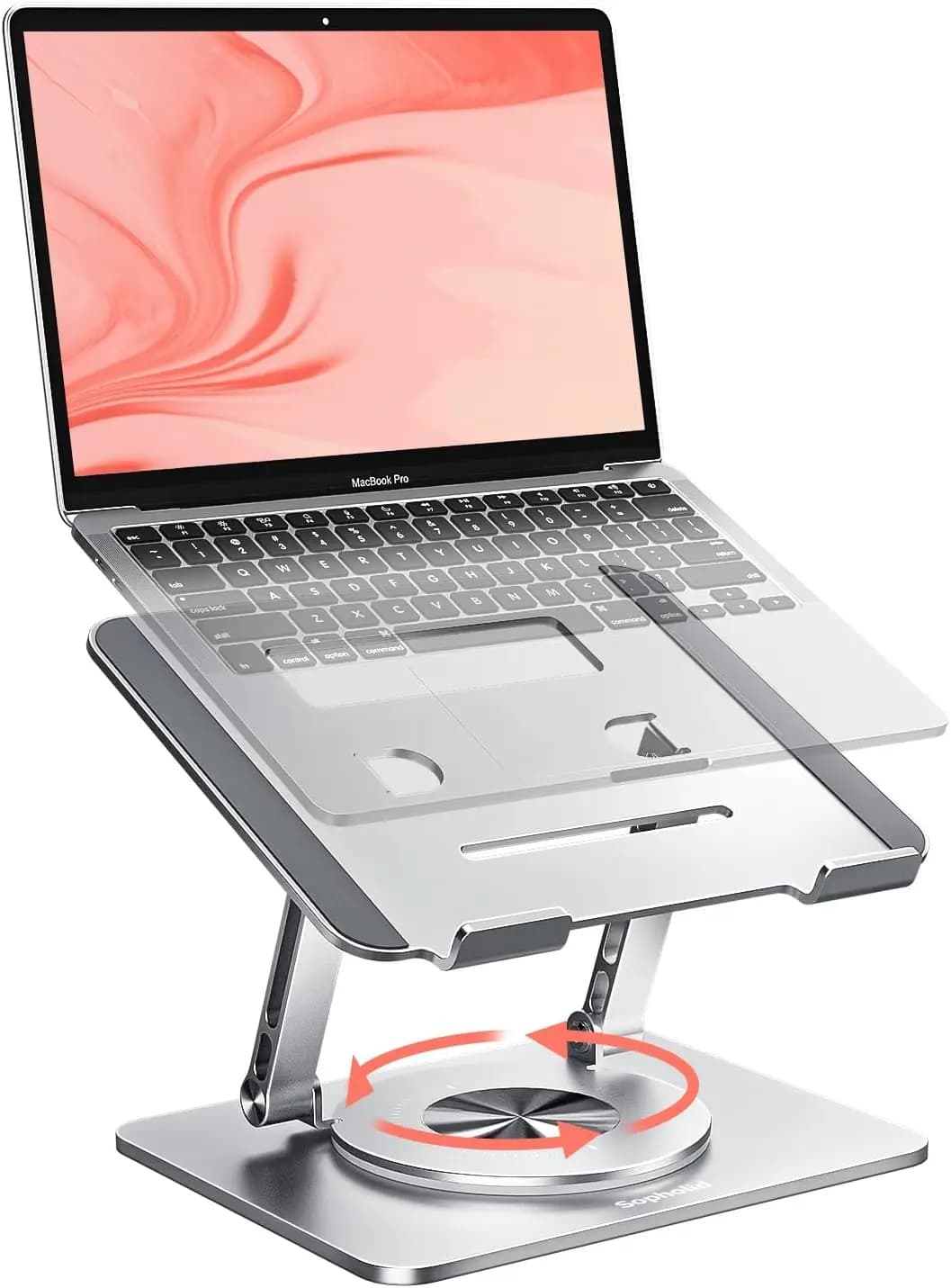 Supporto per Laptop Regolabile in Alluminio con Rotazione a 360 Gradi ° Design girevole e pieghevole per dispositivi da 10-17 pollici, colore argento