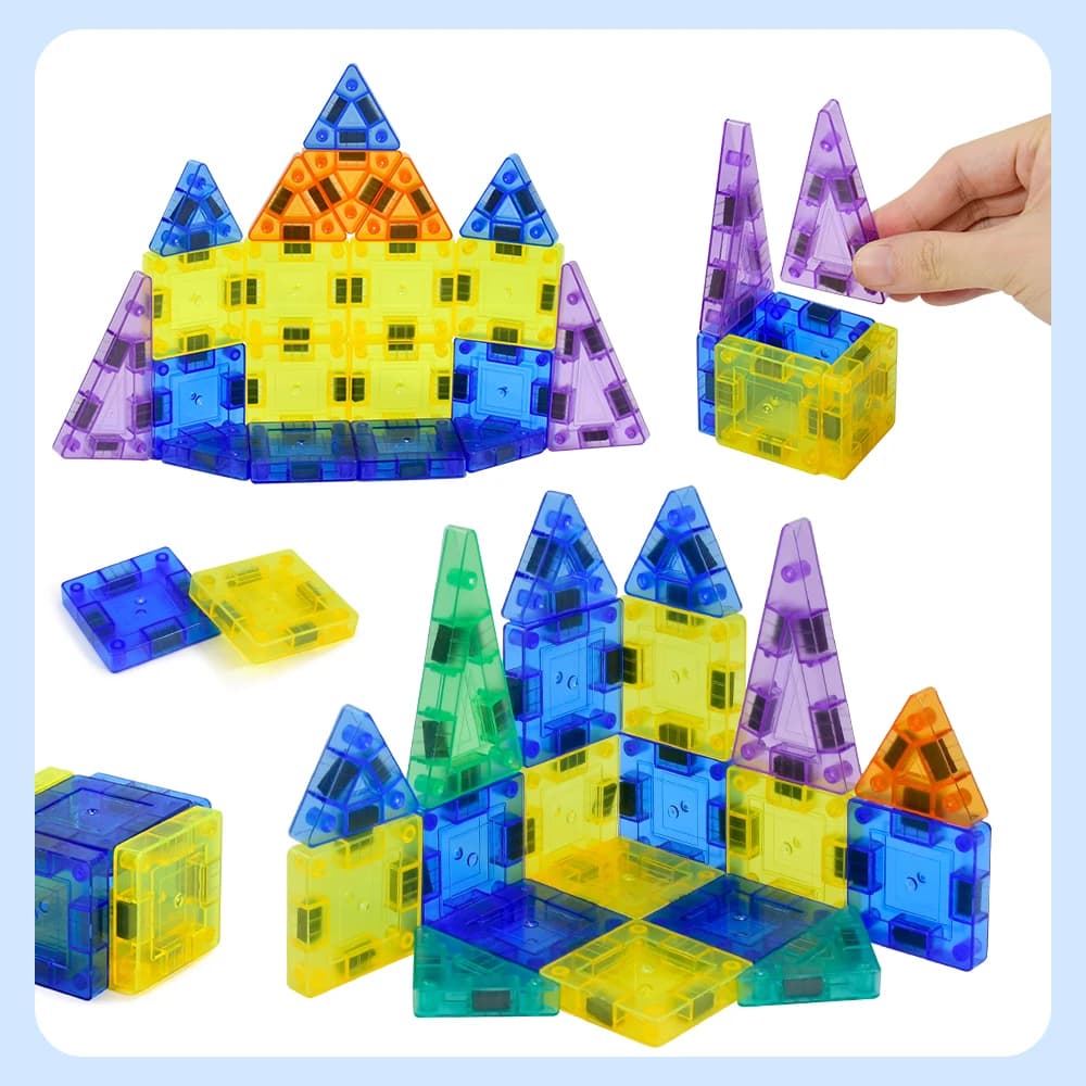 Giocattoli magnetici STEM Giocattoli educativi, set di costruzione magnetica da viaggio da 26 pezzi, mini blocchi di costruzione di piastrelle magnetiche 3D per bambini