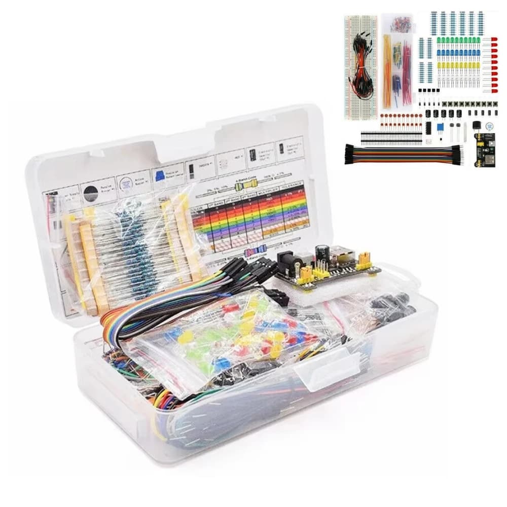 Kit iniziale progetto fai-da-te per kit Arduino Kit fai-da-te elettronico Set di componenti elettronici con scatola Tagliere a 830 punti di collegamento
