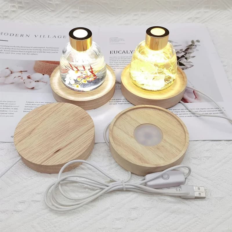 Portalampada a LED Portalampada luminoso rotondo in legno massello Scheda di diffusione incorporata Base per luce notturna fai-da-te Interfaccia di alimentazione USB