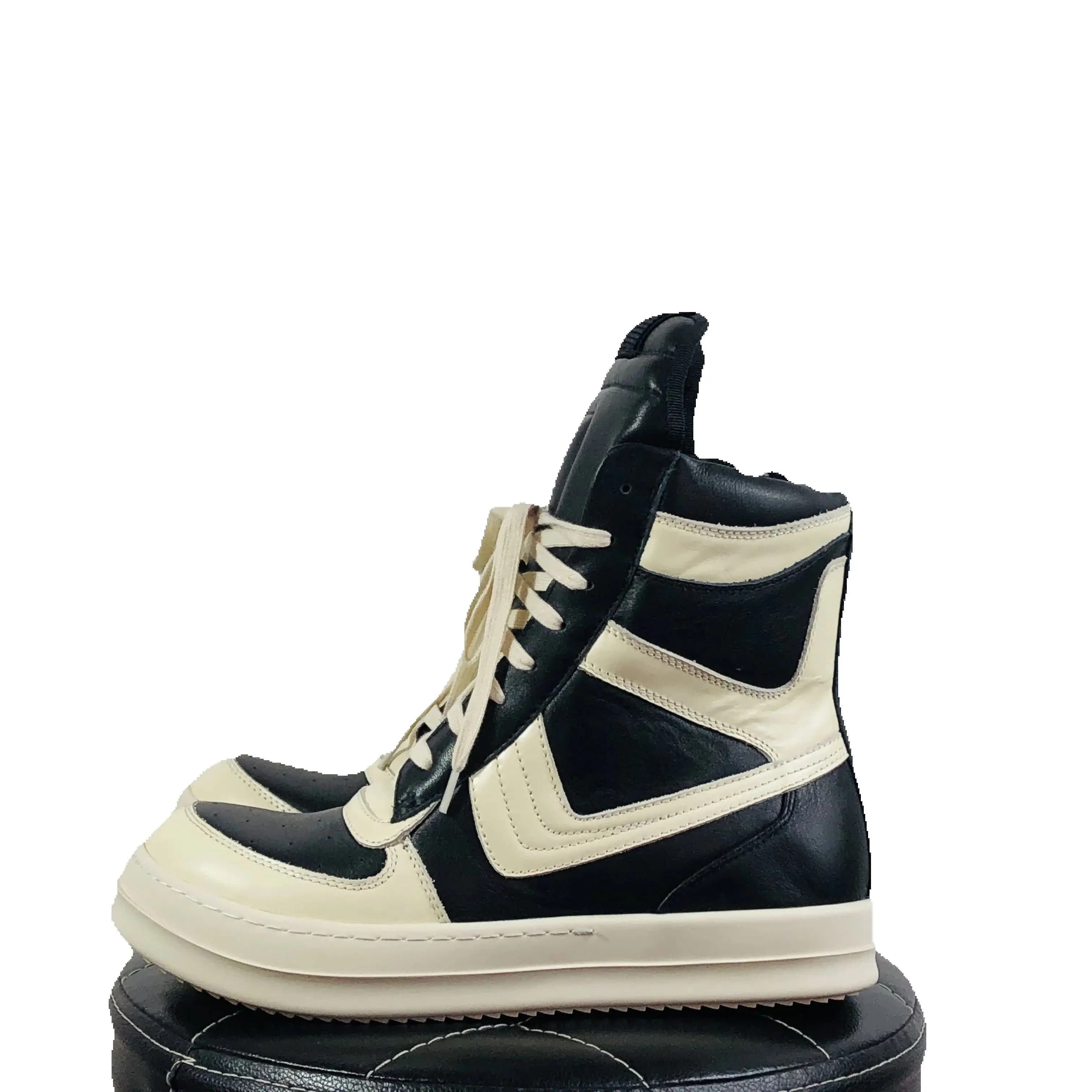 Scarpe alte da uomo Scarpe da ginnastica casual da donna in vera pelle di lusso Scarpe da ginnastica stringate Zip High Street Autunno Stivali originali neri