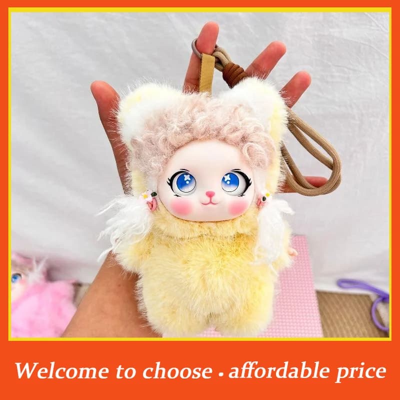^Cute Cartoon Fluffy Curly Hair Vinyl Face Plush Doll Pendant Backpack Hangings Decoration Gifts