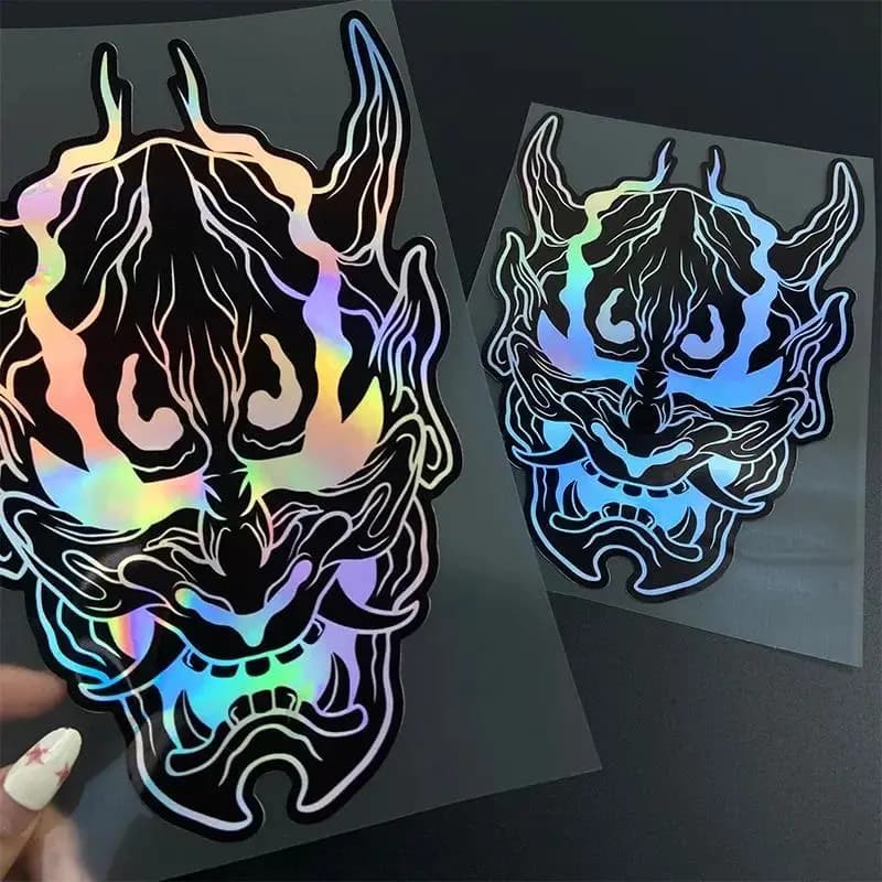 Adesivo in vinile impermeabile con maschera giapponese Hannya Oni per decalcomania per casco da moto e auto