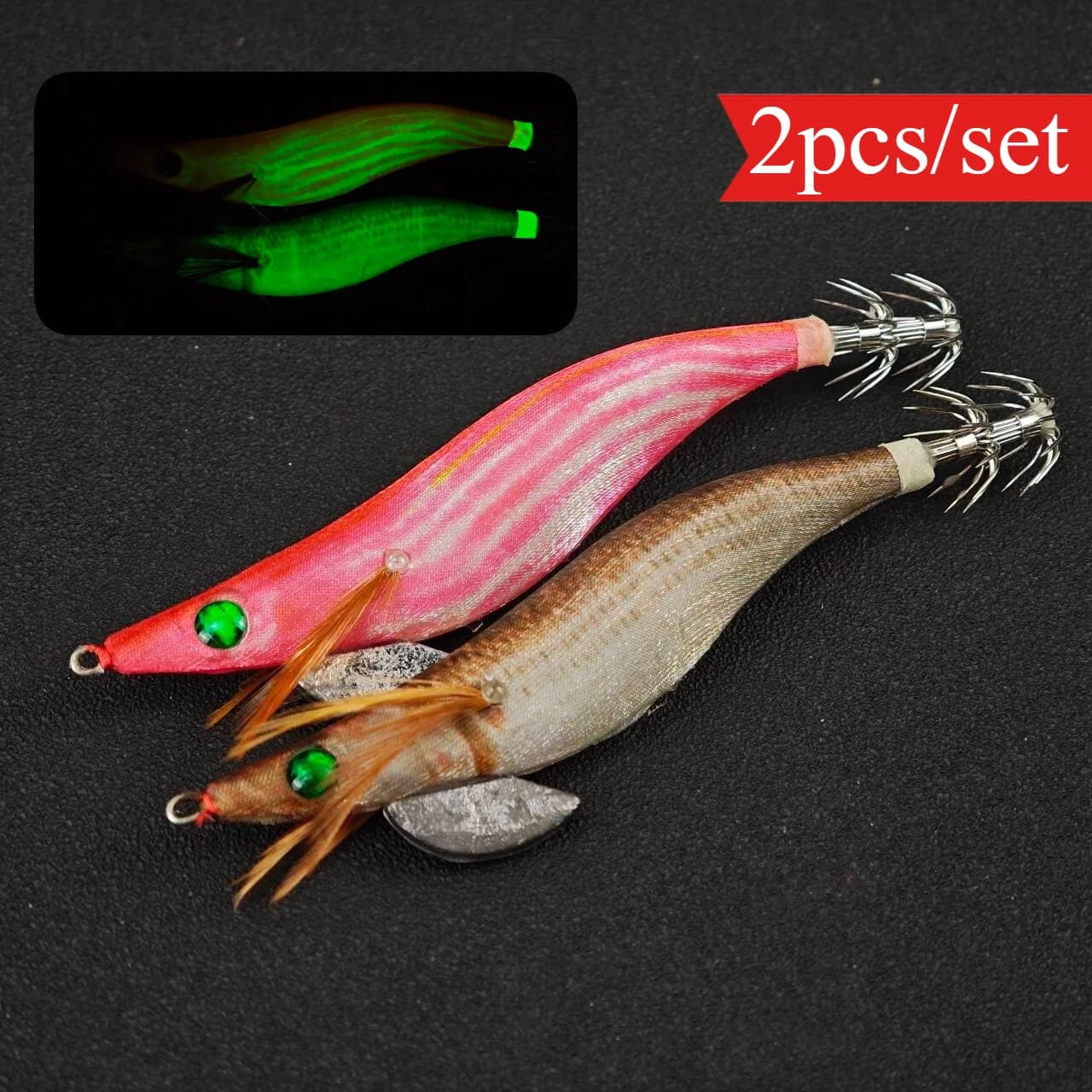 2 pz 13 cm/21g Glow Acqua Salata Calamari Maschere Gamberetti Esche Da Pesca Acqua Salata Gamberetti Esche Gancio Seppie Accessori Per la Pesca