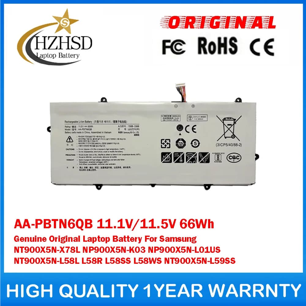 AA-PBTN6QB 11.1V/11.5V 66Wh Batteria originale per laptop Samsung NT900X5N-X78L NP900X5N-K03 NP900X5N-L01US NT900X5N-L58L