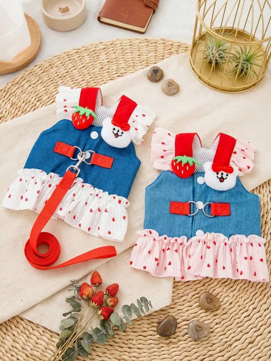 PETSIN 1SET Vestito con Imbracatura per Cani e Gatti, Grazioso Abito per Teddy, Bichon, Bulldog Francese, Schnauzer