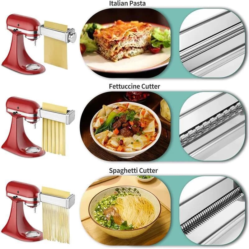 Accessori per macchine per noodle da 3 pezzi per attacco per pasta per mixer da cucina KitchenAid, taglierina per spaghetti Fettuccine adatta a tutti i chef KitchenAid
