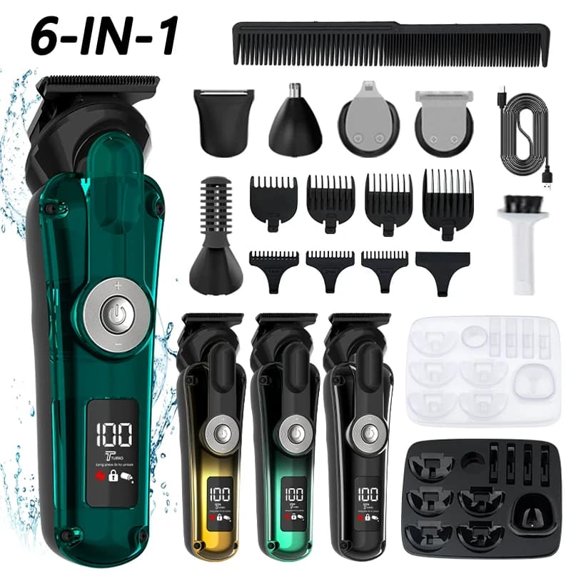 6-in-1 Men's Electric Hair Clipper Beauty Kit Multifunctional Hair Trimmer Beard/Ear Nose Hair/Body Trimmer Rechargeable Clipper