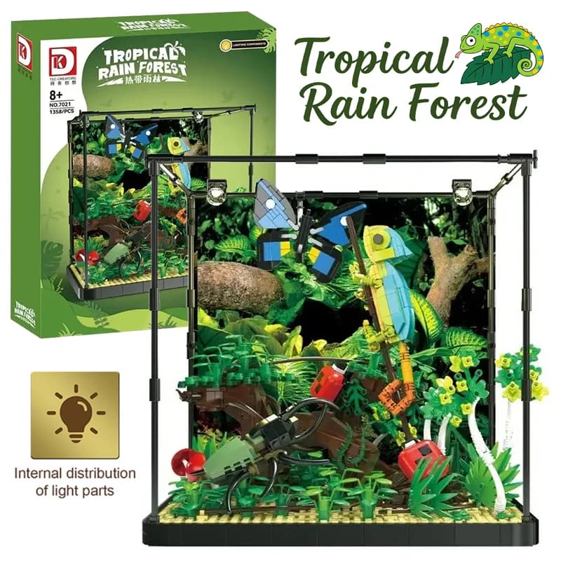 Foresta pluviale tropicale Building Blocks 3D Animale Camaleonte Lucertola Modello Insetto Farfalla Scarabeo Pianta Assemblare Mattoni Giocattolo Regalo per bambini