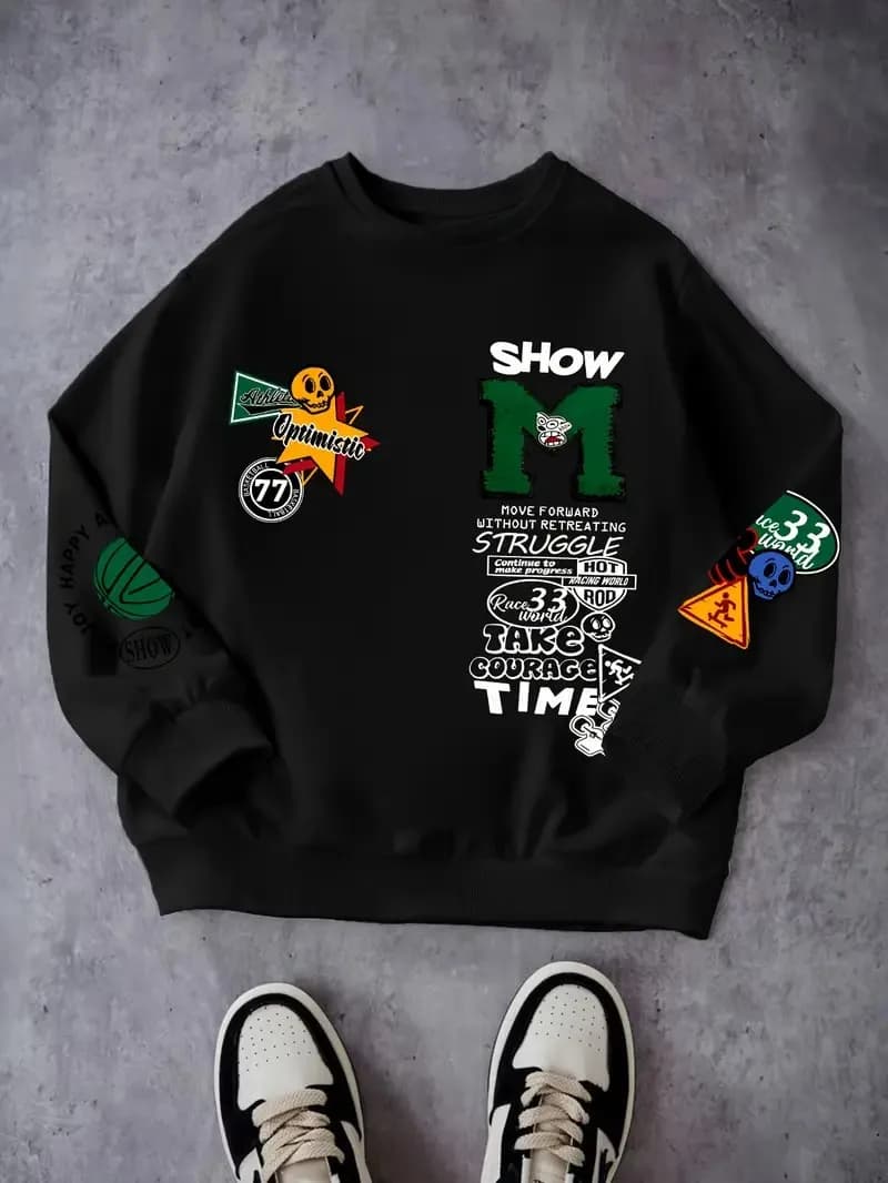 La nuova felpa con cappuccio girocollo da uomo per la primavera e l'autunno del 2025 presenta una stampa di lettere 3D casual e alla moda