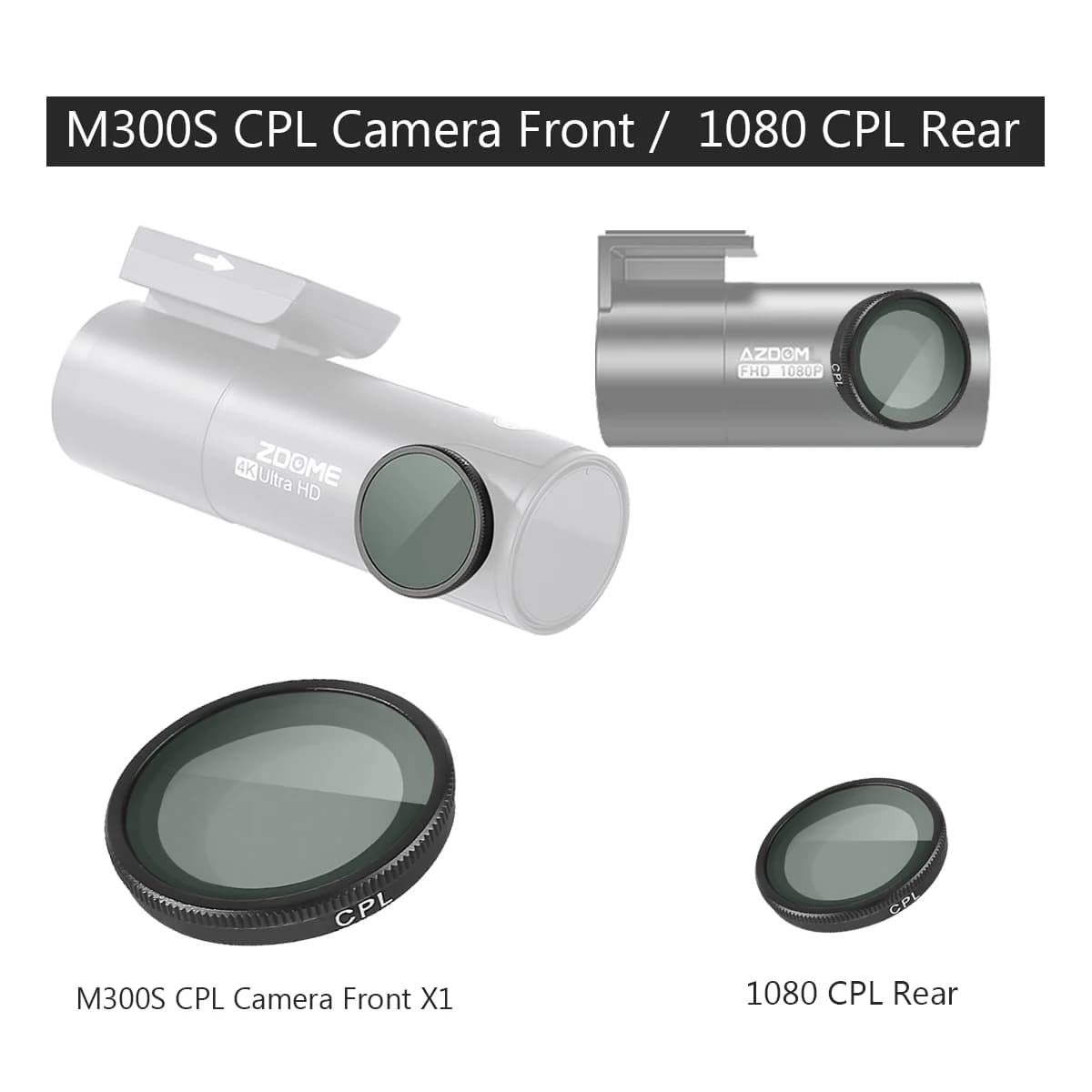 Per AZDOME Dash Cam M300S Filtro CPL per AZDOME 1080 Fotocamera posteriore Filtro CPL