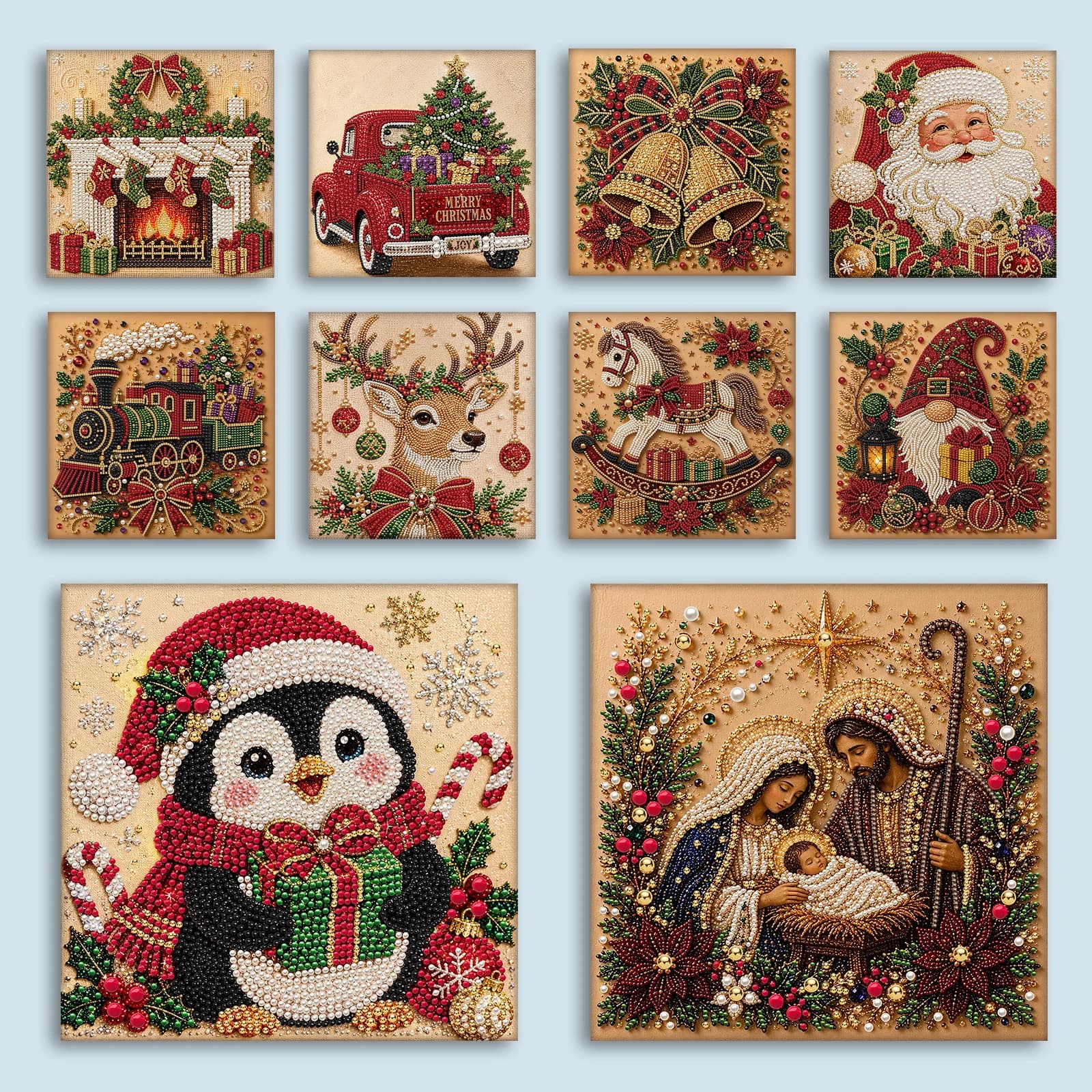 New Christmas Pearl Diamond Painting Art Kit With Frame DIY Pearl Beads Art Craft Kit Gemstone Diamond Dots Beads For Home Decor