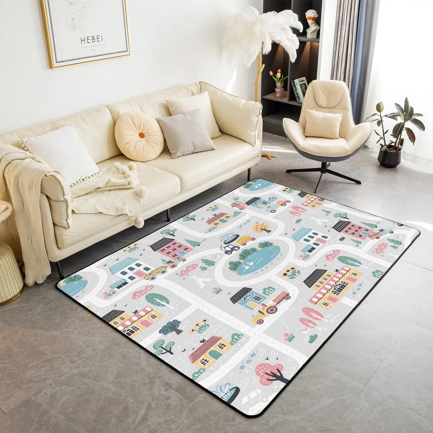 Cartoon Car Area Carpet Cartoon Farm Equipment Carpet for Kids Tractor Living Room Zerbino City Road Mat for Interior