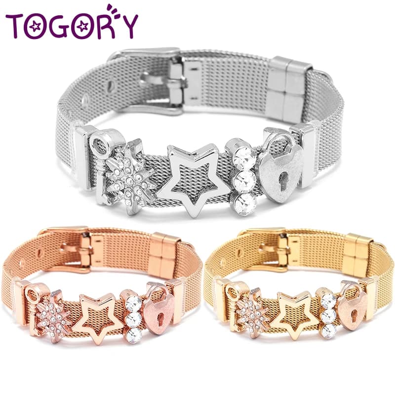 10mm Love Lock Key Beads Stainless Steel Mesh Bracelets DIY Charm Keeper Bracelets Bangle For Women Girlfriend Men Jewelry