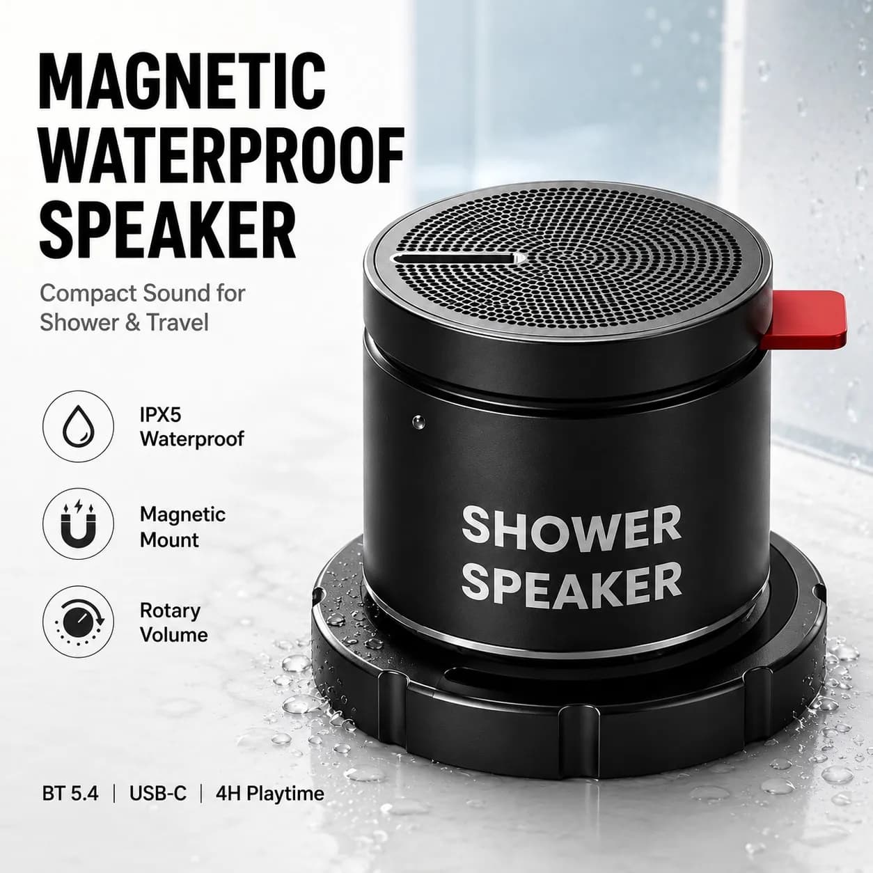 Magnetic Bluetooth Speaker Waterproof Mini Wireless Stereo Bass Stainless Steel Portable Loudspeaker For Bathroom Fridge Outdoor