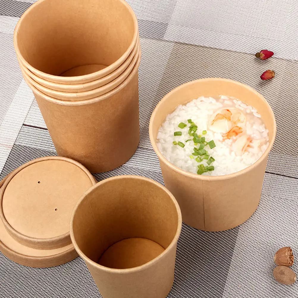 10 set di tazze usa e getta per zuppa, tazze per porridge, contenitori per alimenti in carta kraft da 12 once con coperchi, tazze di carta per zuppa e gelato