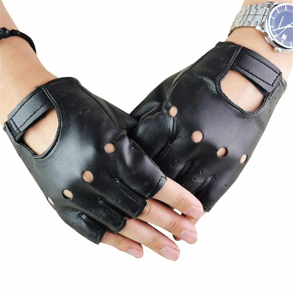 Gloves without fingers Punk gloves half fingers punk leather Gloves without fingers black breathable polyurethane unisex synthetic leather