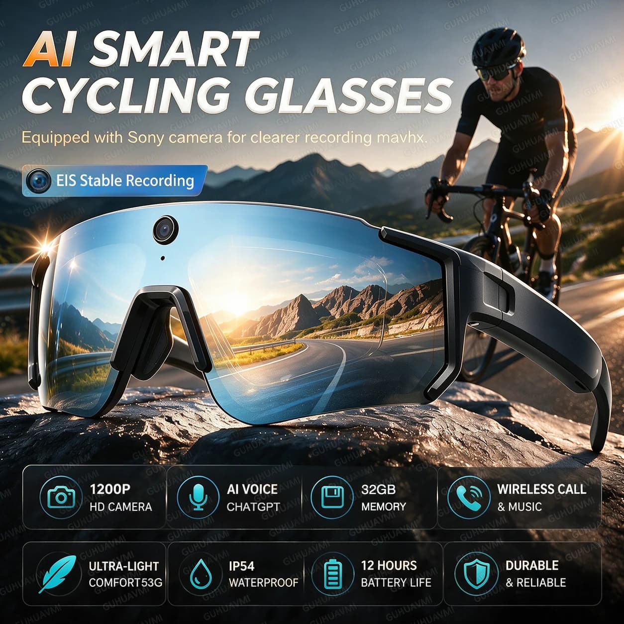 New AI Smart Glasses With Camera 1200P Video Recording Anti-Shake Shooting Sunglasses Bicycle Riding Windproof Goggles Men Women
