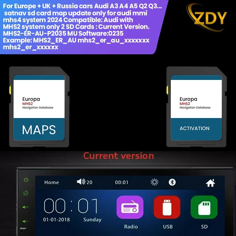 Scheda SD gps 2024 per audi a3 a4 a5 q2 q3 aggiornamento mappa satnav solo per il sistema audi mmi mhs4